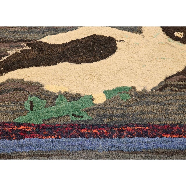 Vintage American Hand Hooked Rug, Framed, Dodo Bird Design, Folk Art Tapestry, 2x3 For Sale In Chicago - Image 6 of 9