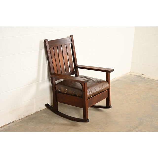 Stickley Gustav Stickley Antique Mission Oak Arts & Crafts Rocking Chair, Circa 1910 For Sale - Image 4 of 14