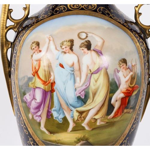 Large Antique 19th Century Porcelain Vases on Stands from Royal Vienna, Set of 2 For Sale - Image 12 of 18