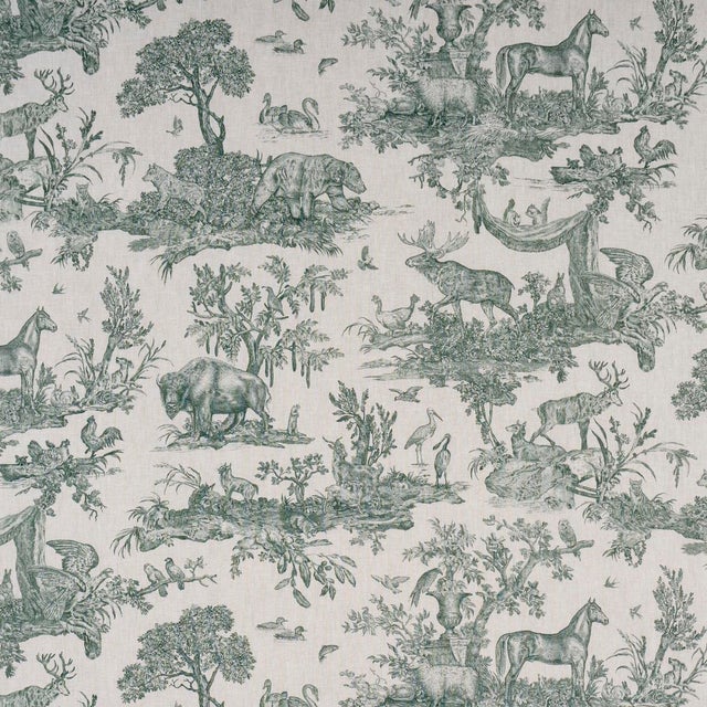 SAMPLE - Schumacher Western Toile Fabric In Forest For Sale