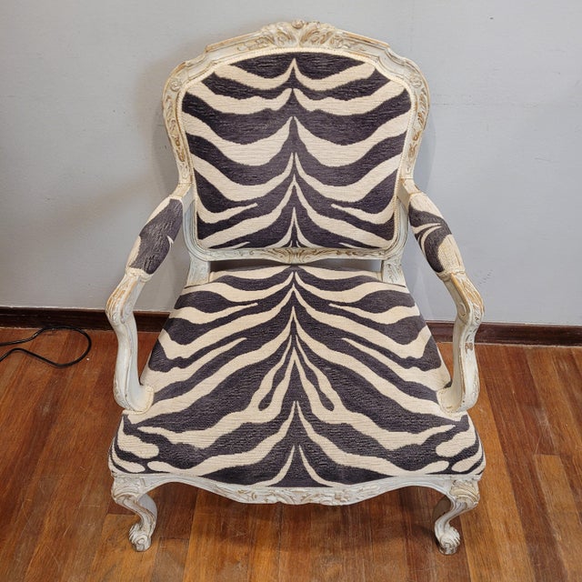 Louis XV Armchairs in Polychrome Wood with Zebra-Print Upholstery, France, 1790s, Set of 2 For Sale - Image 12 of 18