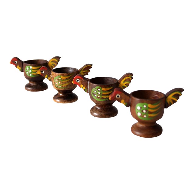 Vintage Wooden Bird Egg Cups Set of 4 For Sale