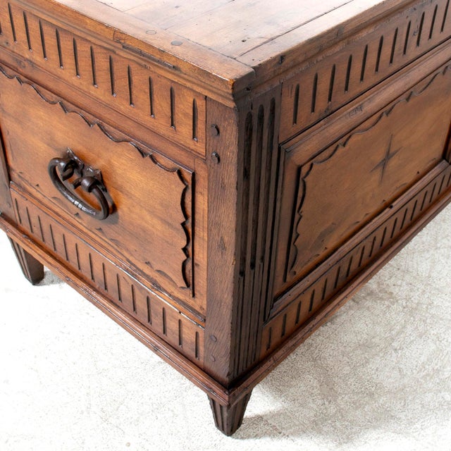 18th Century French Louis XVI Period Carved Walnut Coffer With Marquetry For Sale - Image 9 of 18
