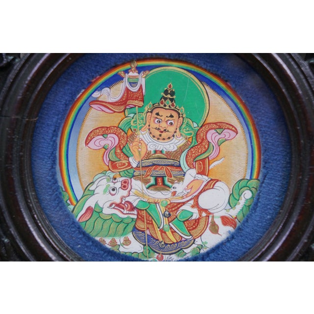 Early 20th Century Antique Tibetan Namtose Buddhist Deity of Wealth Rosewood Wall Plaque 10" For Sale - Image 5 of 9
