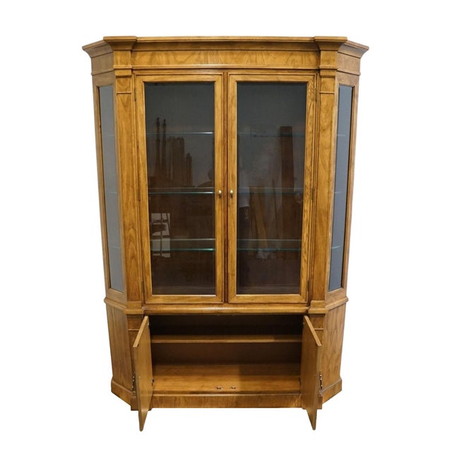 Wood Century Furniture Italian Neoclassical Tuscan Style Burled Walnut 62" Lighted Display China Cabinet For Sale - Image 7 of 12