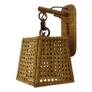 Lantern Wall Light in Rattan and Canework, 1950s For Sale