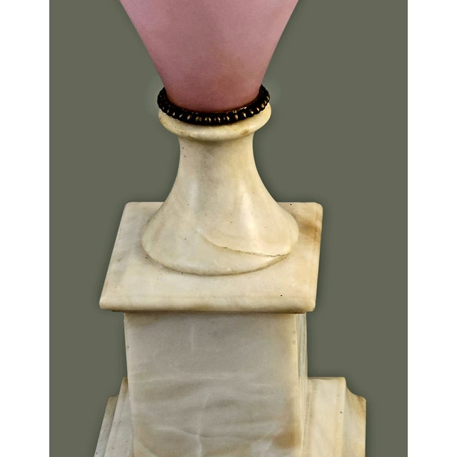 Mid 20th Century Vintage Neoclassical Italian Pink Art Glass & Marble Table Banquet Lamp For Sale - Image 5 of 12