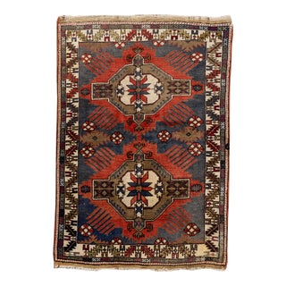 Vintage Turkish Navy Blue Handmade Geometric Wool Rug For Sale