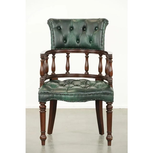We are offering this classic green-flamed cowhide leather Chesterfield office chair / accent chair. This cowhide leather...