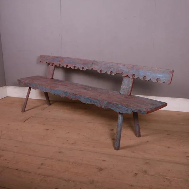 Blue Austrian Painted Bench For Sale - Image 8 of 8