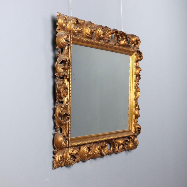 Baroque Style Carved and Gilded Mirror For Sale - Image 3 of 10