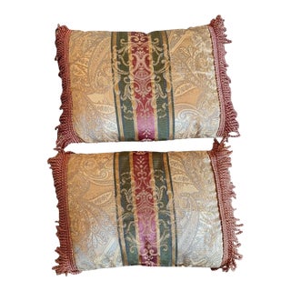 Pair Croscill Paisley Fringe Lumbar Pillows-Burgundy Gold-Traditional-Vintage For Sale