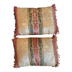 Pair Croscill Paisley Fringe Lumbar Pillows-Burgundy Gold-Traditional-Vintage