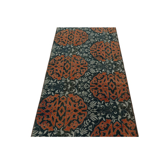1950s Vintage Hereke Runner Rug in Teal With Orange Arabesque Medallions | Rug & Kilim For Sale - Image 5 of 7