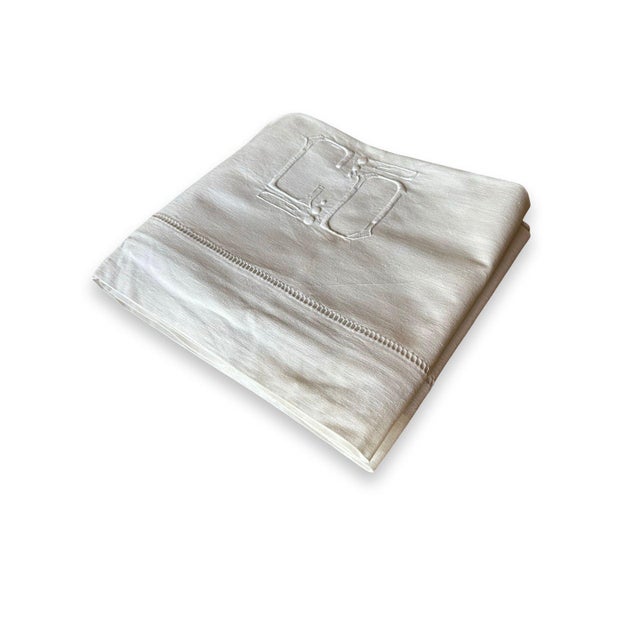 Antique French Linen Sheet Co Monogram Ladder Work White Trousseau Linen Bed Sheet Circa 1920 the Paris Apartment For Sale In Philadelphia - Image 6 of 13
