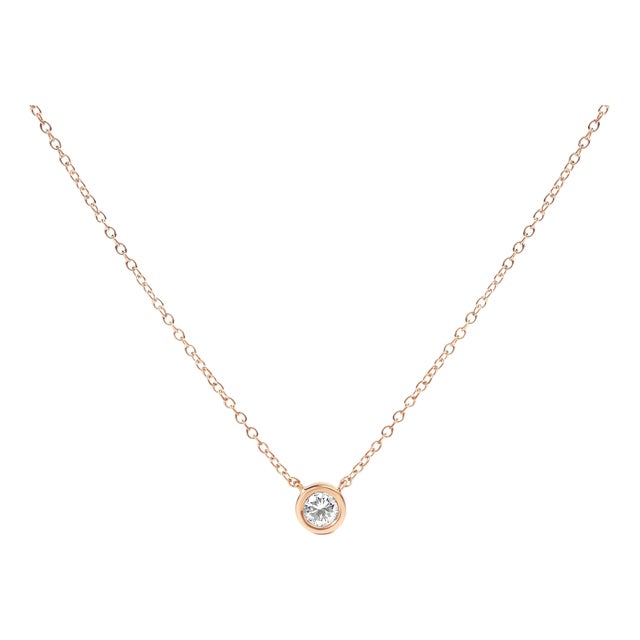 10K Rose Gold 1/3 Carat Round Brilliant-Cut Diamond Modern Bezel-Set Solitaire 16"-18" Pendant Necklace (H-I Color, SI2-I1 Clarity) For Sale