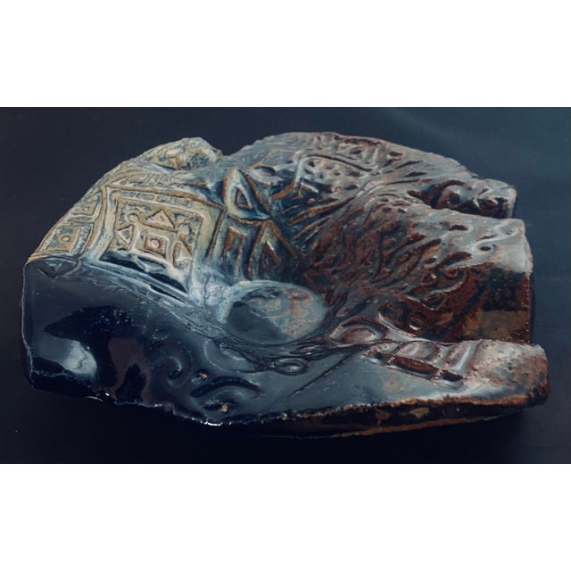Decorative Handmade Slump / Handkerchief / Dump Ceramic Bowl Brown Blue & White For Sale In Rochester - Image 6 of 10