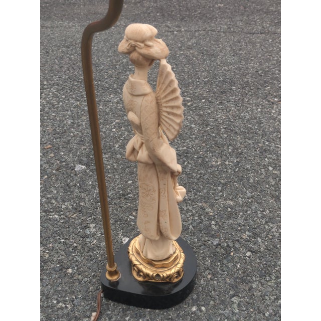 Almond Vintage Mid 20th Century Figural Lamp With Carved Oriental Woman Figurine For Sale - Image 8 of 9