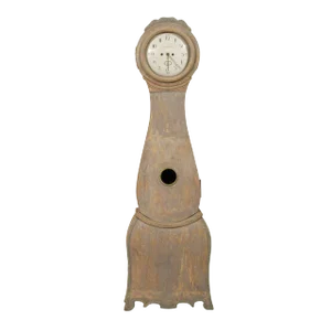 18th Century Swedish Floor Clock With Scalloped Base and Original Paint