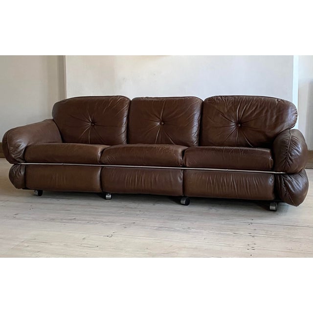 Mid-Century Modern Sofa in Brown Leather by Kurt Hvitsjö for Isku, 1970s For Sale - Image 3 of 6