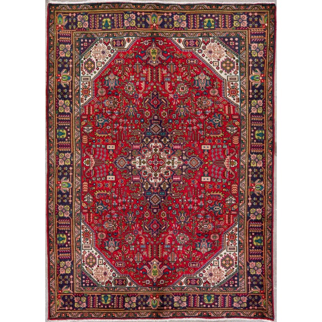 Vintage Handmade Persian Red Medallion Wool Rug 6'9" X 9'8" For Sale - Image 10 of 10