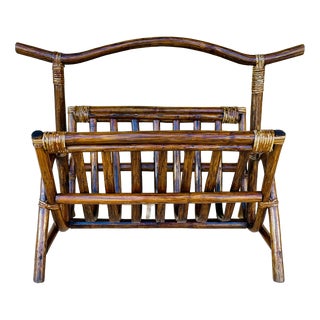 Vintage Bamboo Rattan Magazine Rack, 1970s For Sale