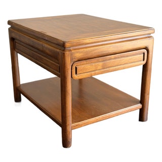 Midcentury Modern MCM Vintage Asian Modern Teak Finish End Table Side Table Nightstand With Drawer in the Style of Mastercraft & Century Furniture For Sale