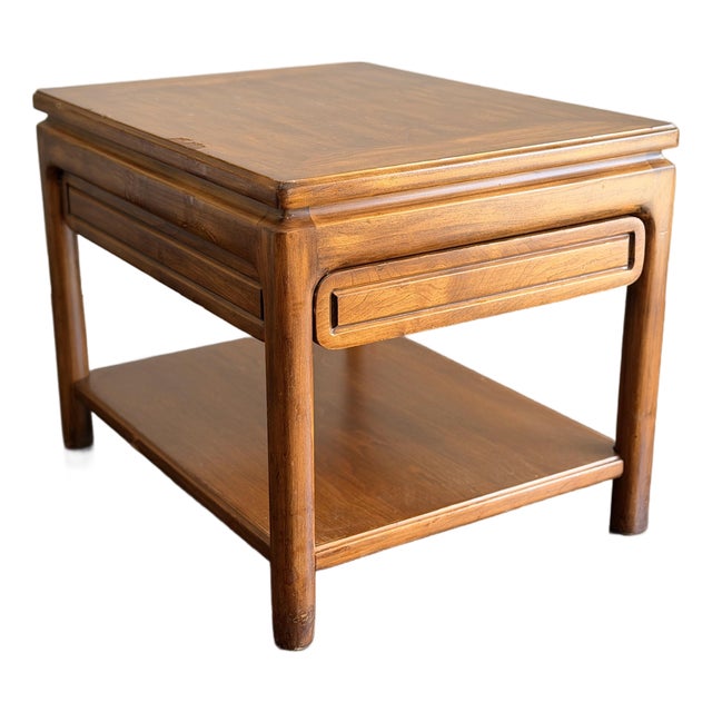 Midcentury Modern MCM Vintage Asian Modern Teak Finish End Table Side Table Nightstand With Drawer in the Style of Mastercraft & Century Furniture For Sale