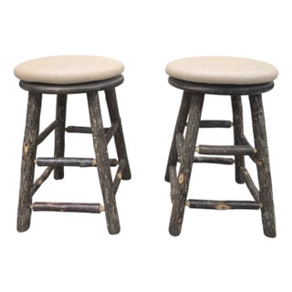 Vintage Adirondack Style Aspen Log Swivel Bar Stools - Pair For Sale
