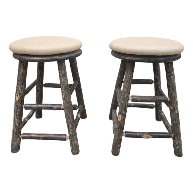 Vintage Adirondack Style Aspen Log Swivel Bar Stools - Pair For Sale