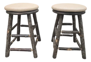 Vintage Adirondack Style Aspen Log Swivel Bar Stools - Pair