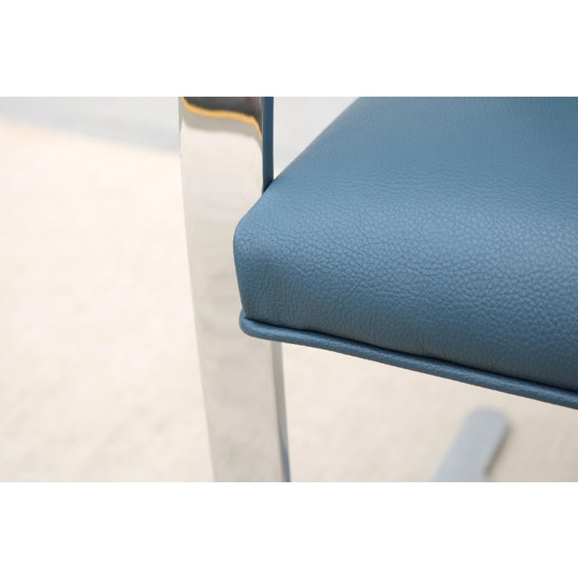 Ludwig Mies Van Der Rohe Brno Flat Bar Chair in Indigo Blue Vinyl by Gordon For Sale - Image 17 of 18