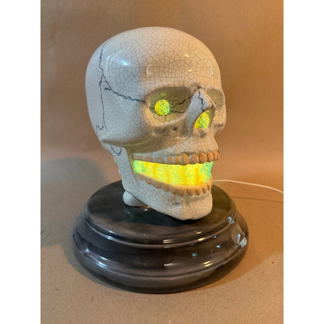 Vintage Hand Painted Skull Light Up Lamp Halloween Decor For Sale - Image 4 of 11