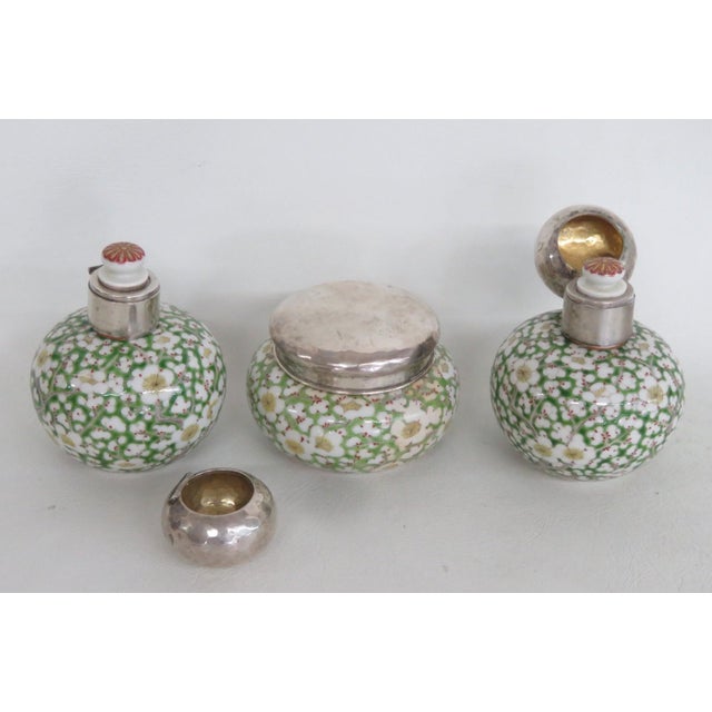 Mid 20th Century Cloisonne Enamel Sterling Lidded 3pc Vanity Set Empty Perfume Bottles Jar 5113b For Sale - Image 5 of 18