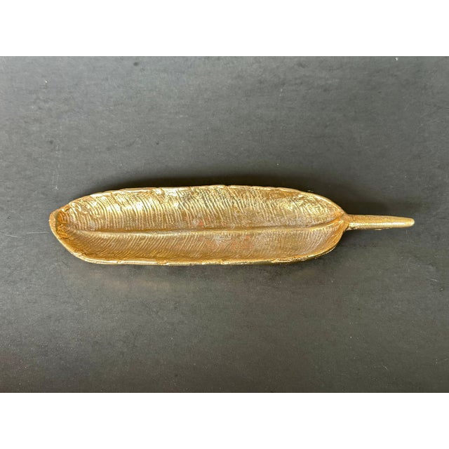 Gold Ceramic Feather Trinket Tray Catchall For Sale - Image 9 of 11