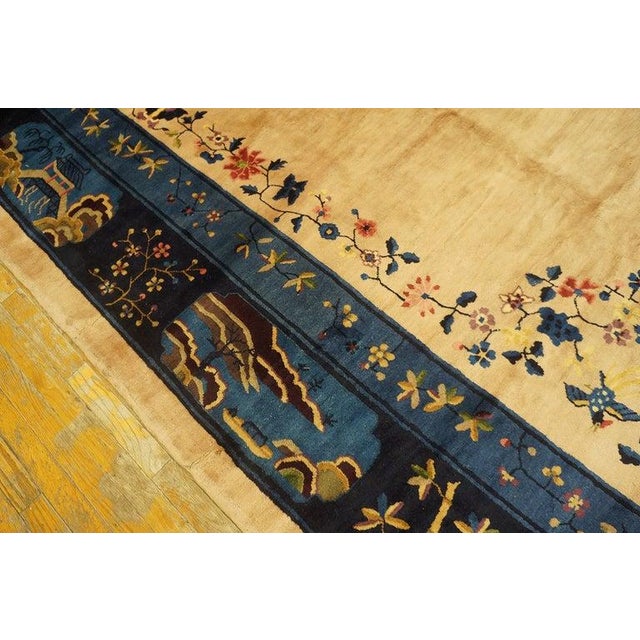 1920s Antique Beige Open Field Medallion Scene Pictoral Large Chinese Peking Rug For Sale - Image 9 of 10