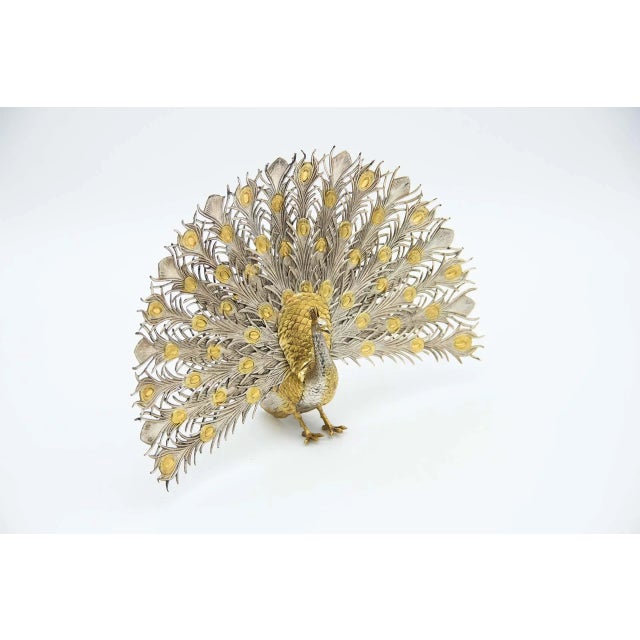Peacock in Silver and Gold For Sale - Image 3 of 4
