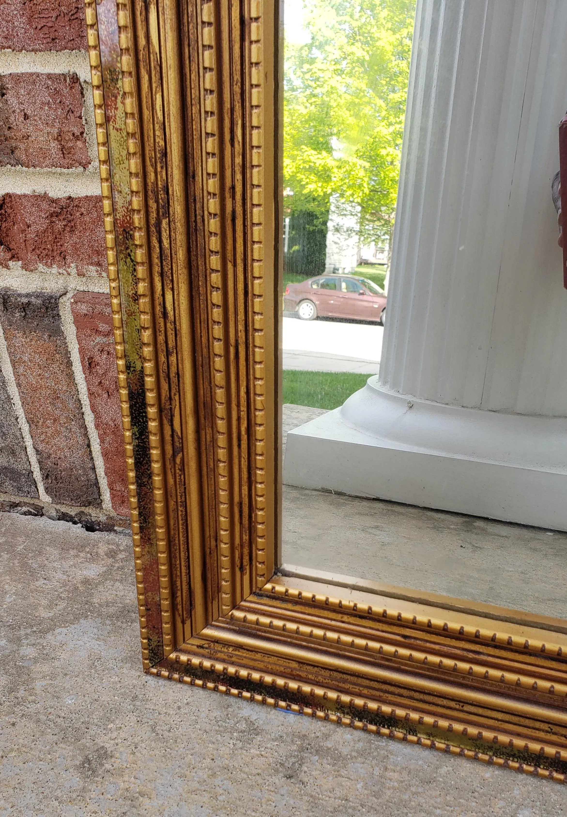 1980s Windsor Art Gilt Frame Wall Mirror With Colored Art Glass
