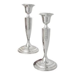 Mid 20th Century Sterling Silver Wallace Monogramed Single Candlesticks - Set of 2 For Sale