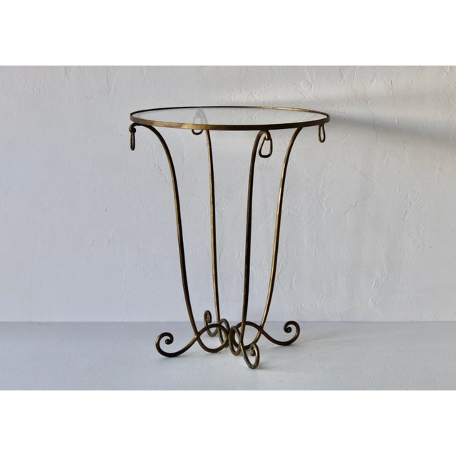 Late 20th Century Rene Drouet Style Gilded Metal Glass Side Table Hoop Decorations Vintage Mid-Century For Sale - Image 10 of 13