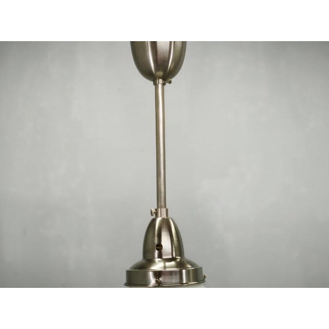 1930s Vintage Czech Art Deco Opaline Glass and Chrome Pendant Lights, 1930s, Set of 2 For Sale - Image 5 of 16