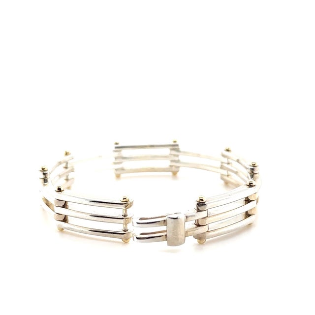Tiffany and Co. Tiffany & Co. Sterling Silver & 18ct Yellow Gold Vintage Gate Link Bracelet 29.75g For Sale - Image 4 of 8