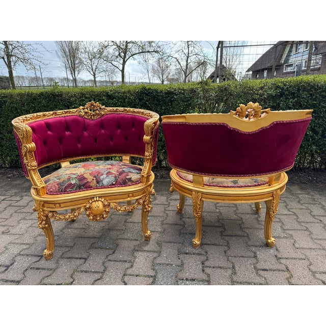 1970 French Louis XVI Gold Beech Velvet Sofa Set 3pc For Sale - Image 11 of 18