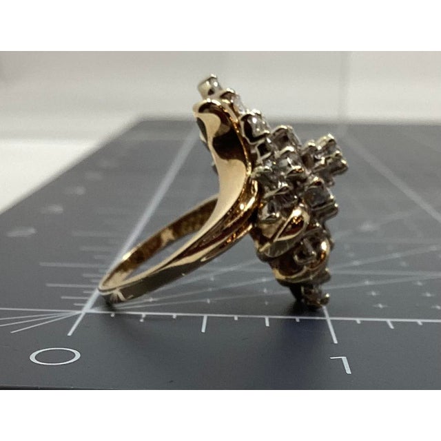 Contemporary 1950s 14k Yellow & White Round Diamond Waterfall Vintage Cocktail Ring, Size 7 For Sale - Image 3 of 4
