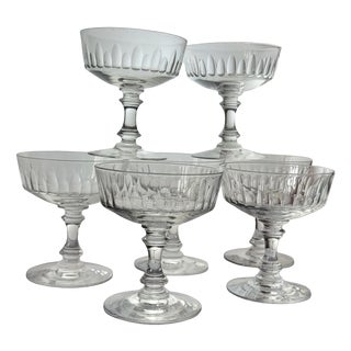 Vintage Crystal Champagne Glasses, 1950s, Set of 7 For Sale