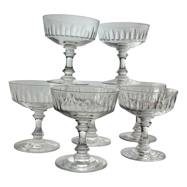 Vintage Crystal Champagne Glasses, 1950s, Set of 7 For Sale