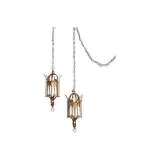 Spanish Revival Gothic Double Pendant Light For Sale