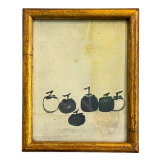 Vintage Lithograph Print of "Six Persimmons" by Muqi Fachan in Vintage Gilt Frame 4”x5” For Sale