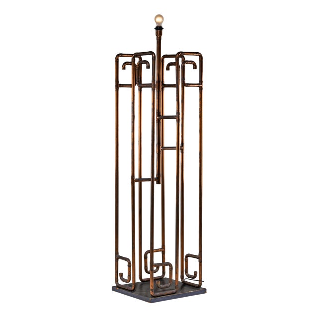 Modern Floor Lamp in Copper Pipes For Sale
