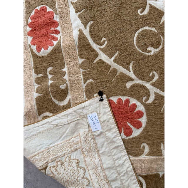 Neutral Tan Tashkent Suzani Wall Tapestry 4'5'' X 4'10'' For Sale - Image 18 of 18